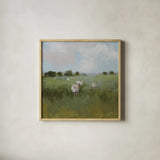 Pasture by Julia Purinton. Shown in a natural wood glass frame for a timeless modern aesthetic. Available as an archival giclee rolled canvas, fine art paper, or poster print. SKU 90241a.