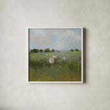 Pasture by Julia Purinton. Shown in a crisp white glass frame for a clean and minimalist style. Available as an archival giclee rolled canvas, fine art paper, or poster print. SKU 90241a.