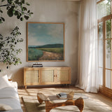 Path of Glory by Julia Purinton. Shown in a natural wood frame in a cozy modern living room. Available as an archival giclee rolled canvas, fine art paper, or poster print. SKU 99193a.