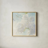 Pear Blossoms by Julia Purinton. Shown in a natural wood glass frame for a timeless modern aesthetic. Available as an archival giclee rolled canvas, fine art paper, or poster print. SKU 33434a.