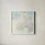 Pear Blossoms by Julia Purinton. Shown in a crisp white glass frame for a clean and minimalist style. Available as an archival giclee rolled canvas, fine art paper, or poster print. SKU 33434a.