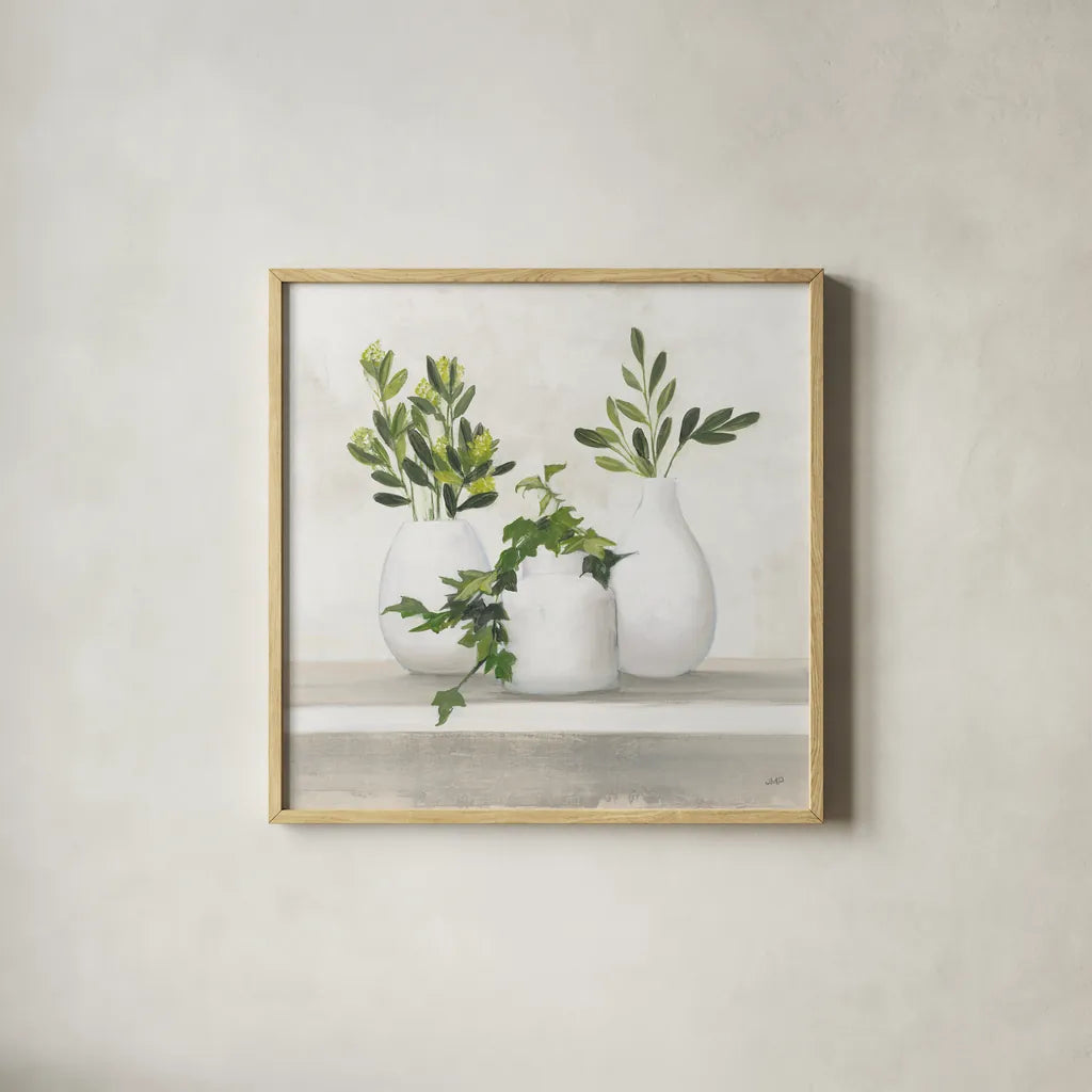 Plant Life II by Julia Purinton. Shown in a natural wood glass frame for a timeless modern aesthetic. Available as an archival giclee rolled canvas, fine art paper, or poster print. SKU 74395a.