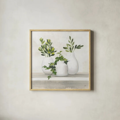 Plant Life II by Julia Purinton. Shown in a natural wood glass frame for a timeless modern aesthetic. Available as an archival giclee rolled canvas, fine art paper, or poster print. SKU 74395a.