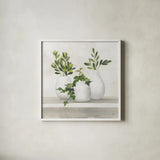 Plant Life II by Julia Purinton. Shown in a crisp white glass frame for a clean and minimalist style. Available as an archival giclee rolled canvas, fine art paper, or poster print. SKU 74395a.