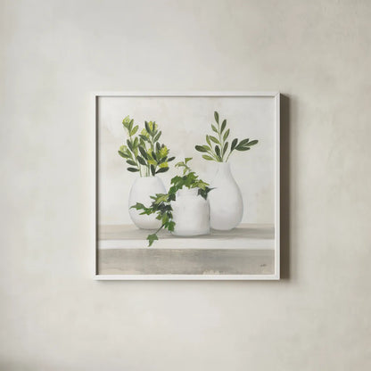 Plant Life II by Julia Purinton. Shown in a crisp white glass frame for a clean and minimalist style. Available as an archival giclee rolled canvas, fine art paper, or poster print. SKU 74395a.