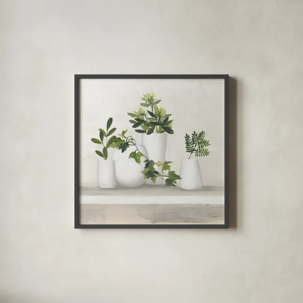 Plant Life III by Julia Purinton. Shown in a sleek black glass frame for a contemporary gallery look. Available as an archival giclee rolled canvas, fine art paper, or poster print. SKU 74396a.