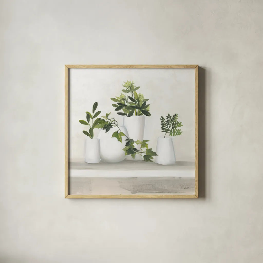 Plant Life III by Julia Purinton. Shown in a natural wood glass frame for a timeless modern aesthetic. Available as an archival giclee rolled canvas, fine art paper, or poster print. SKU 74396a.