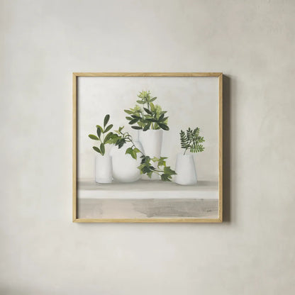 Plant Life III by Julia Purinton. Shown in a natural wood glass frame for a timeless modern aesthetic. Available as an archival giclee rolled canvas, fine art paper, or poster print. SKU 74396a.