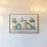 Plant Life IV Colorful by Julia Purinton. shown as a paper print in a natural frame. Available as a archival giclee rolled canvas, fine art paper, or poster print. SKU 76835i.