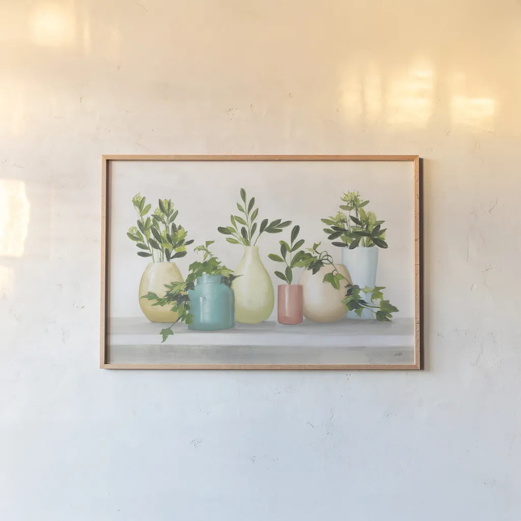 Plant Life IV Colorful by Julia Purinton. shown as a paper print in a natural frame. Available as a archival giclee rolled canvas, fine art paper, or poster print. SKU 76835i.