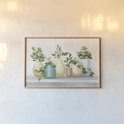Plant Life IV Colorful by Julia Purinton. shown as a paper print in a natural frame. Available as a archival giclee rolled canvas, fine art paper, or poster print. SKU 76835i.