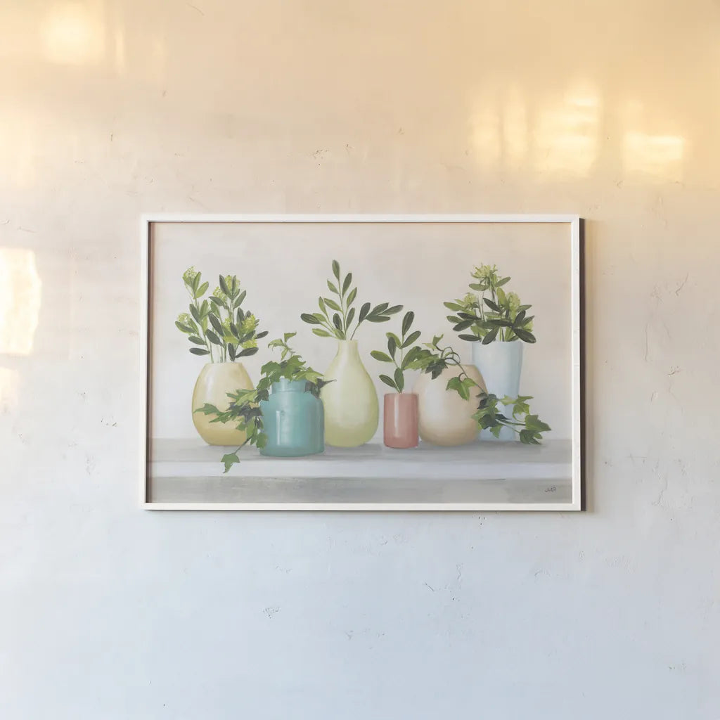 Plant Life IV Colorful by Julia Purinton. shown as a paper print in a white frame. Available as a archival giclee rolled canvas, fine art paper, or poster print. SKU 76835i.