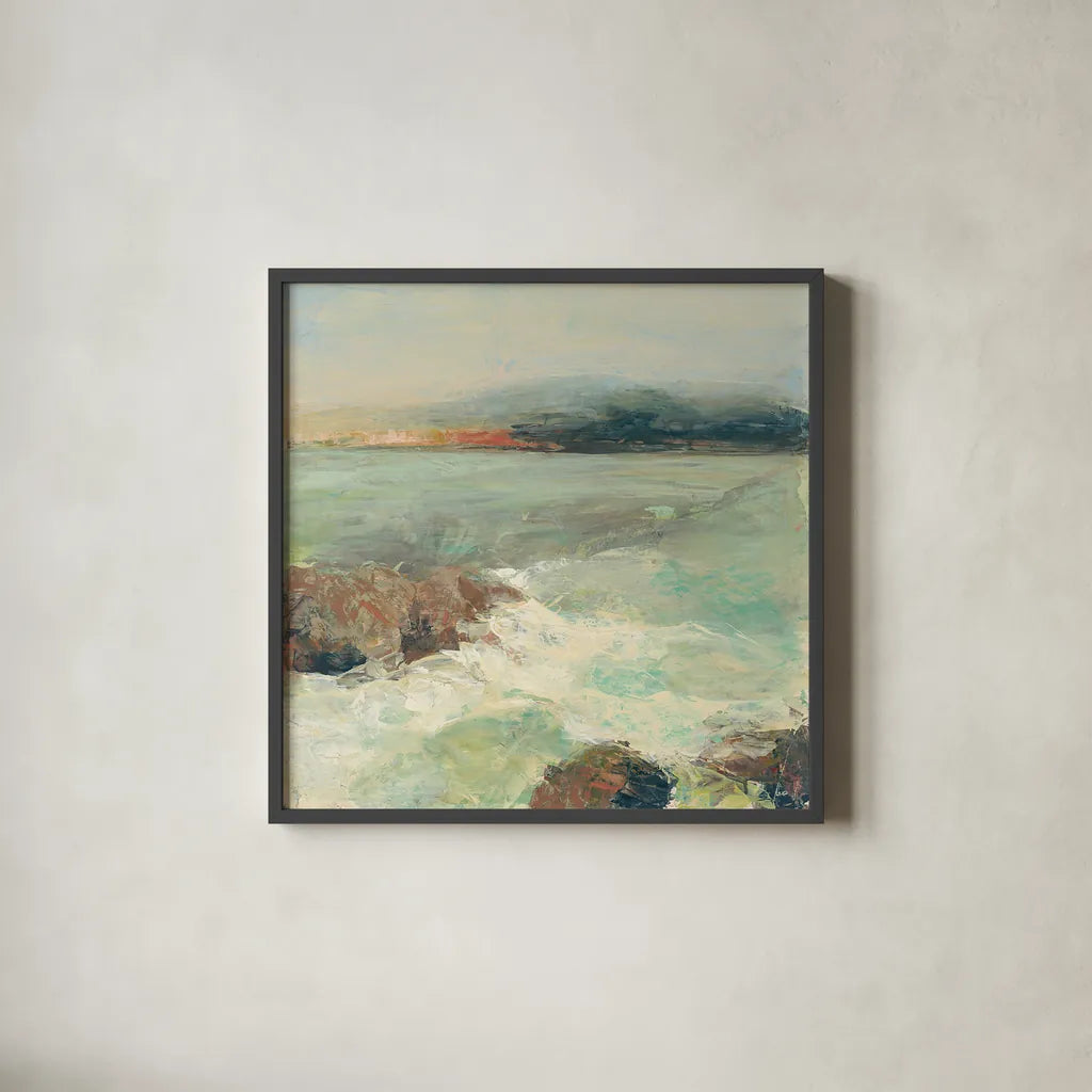Point Lobos Crop by Julia Purinton. Shown in a sleek black glass frame for a contemporary gallery look. Available as an archival giclee rolled canvas, fine art paper, or poster print. SKU 27600a.
