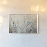 Pretty Birds Neutral by Julia Purinton. shown as a paper print in a white frame. Available as a archival giclee rolled canvas, fine art paper, or poster print. SKU 35717i.