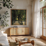 Promenade Crop by Julia Purinton. Shown in a natural wood frame in a cozy modern living room. Available as an archival giclee rolled canvas, fine art paper, or poster print. SKU 16192a.