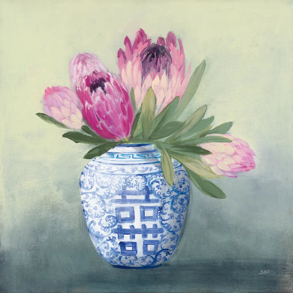 Protea Chinoiserie I by Julia Purinton. SKU 72077a. Archival Giclee Fine art print for wall decor.