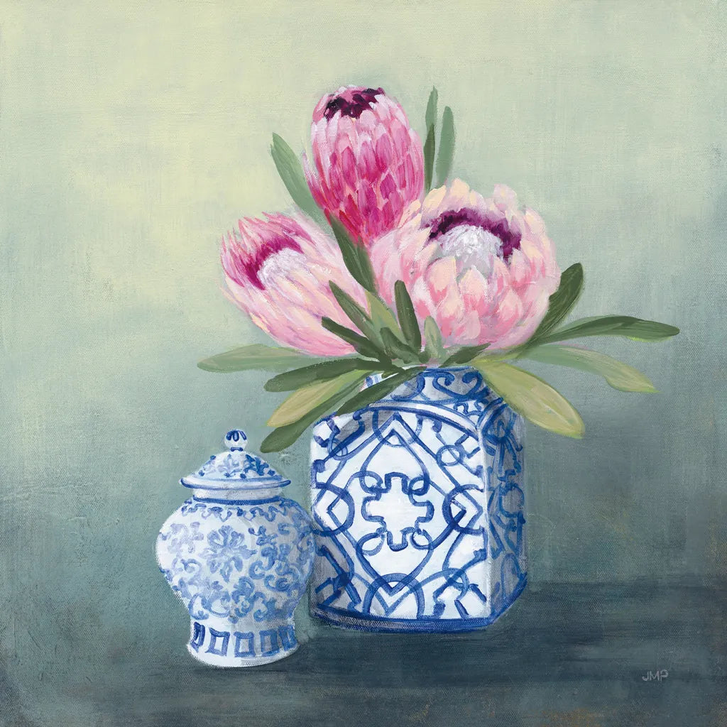 Protea Chinoiserie II by Julia Purinton. SKU 72078a. Archival Giclee Fine art print for wall decor.