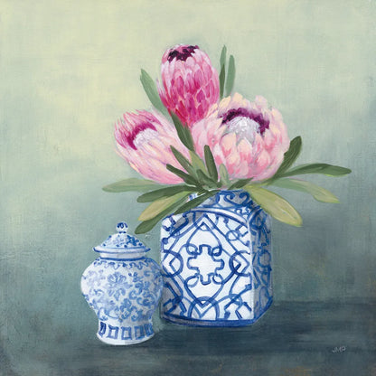 Protea Chinoiserie II by Julia Purinton. SKU 72078a. Archival Giclee Fine art print for wall decor.