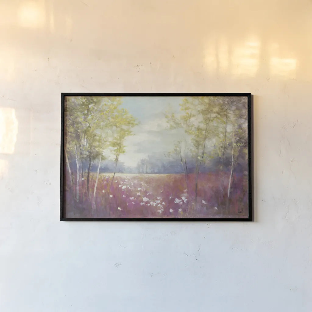 Purple Field Crop by Julia Purinton. shown as a paper print in a black flame. Available as a archival giclee rolled canvas, fine art paper, or poster print. SKU 13000i.
