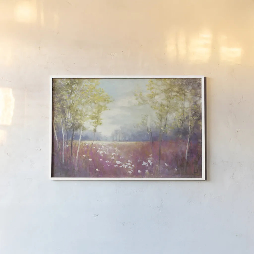 Purple Field Crop by Julia Purinton. shown as a paper print in a white frame. Available as a archival giclee rolled canvas, fine art paper, or poster print. SKU 13000i.