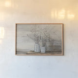 Pussy Willow Still Life with Designs by Julia Purinton. shown as a paper print in a natural frame. Available as a archival giclee rolled canvas, fine art paper, or poster print. SKU 57998i.