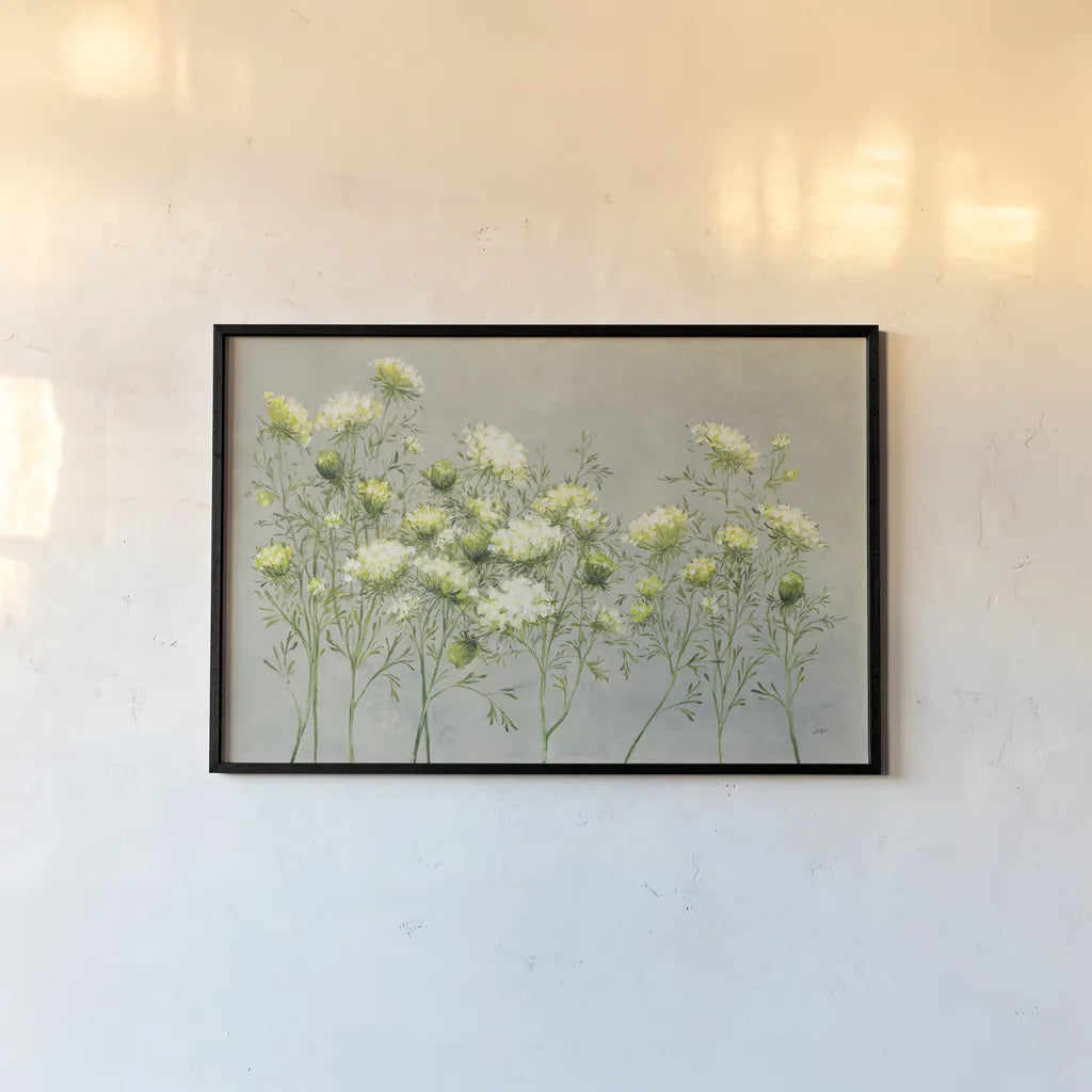 Queen Annes Lace by Julia Purinton. shown as a paper print in a black flame. Available as a archival giclee rolled canvas, fine art paper, or poster print. SKU 57168i.