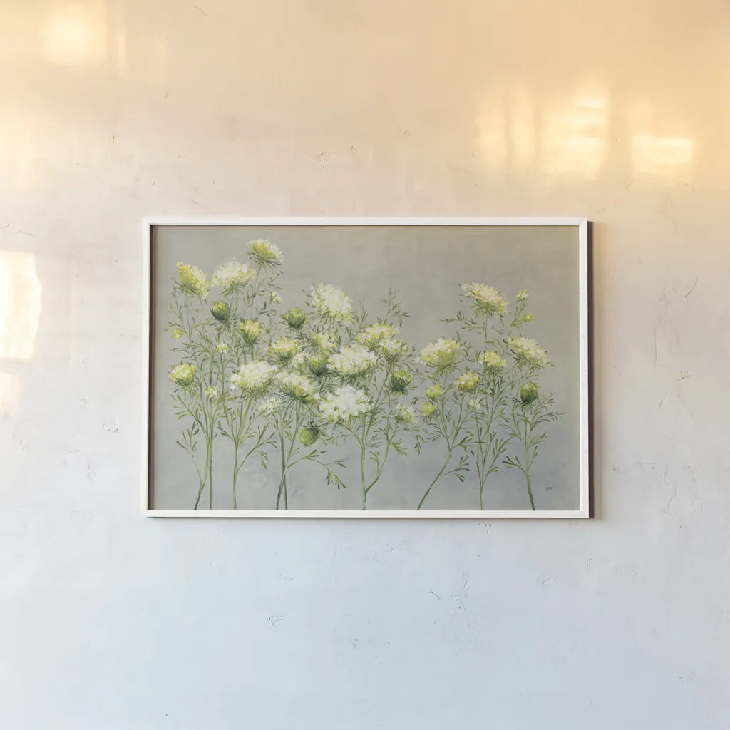 Queen Annes Lace by Julia Purinton. shown as a paper print in a white frame. Available as a archival giclee rolled canvas, fine art paper, or poster print. SKU 57168i.
