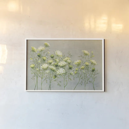 Queen Annes Lace by Julia Purinton. shown as a paper print in a white frame. Available as a archival giclee rolled canvas, fine art paper, or poster print. SKU 57168i.