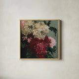 Quiet Blooms by Julia Purinton. Shown in a natural wood glass frame for a timeless modern aesthetic. Available as an archival giclee rolled canvas, fine art paper, or poster print. SKU 103378a.