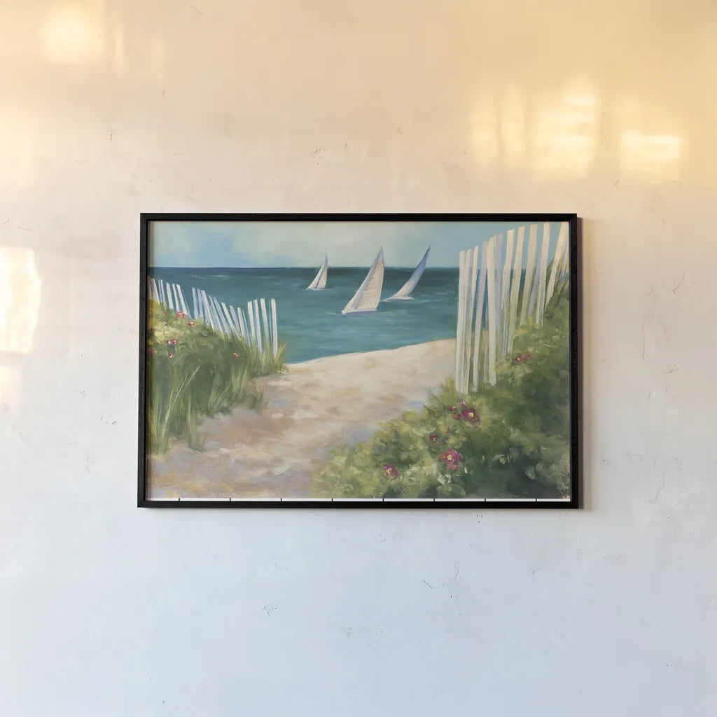 Regatta II by Julia Purinton. shown as a paper print in a black flame. Available as a archival giclee rolled canvas, fine art paper, or poster print. SKU 12506i.