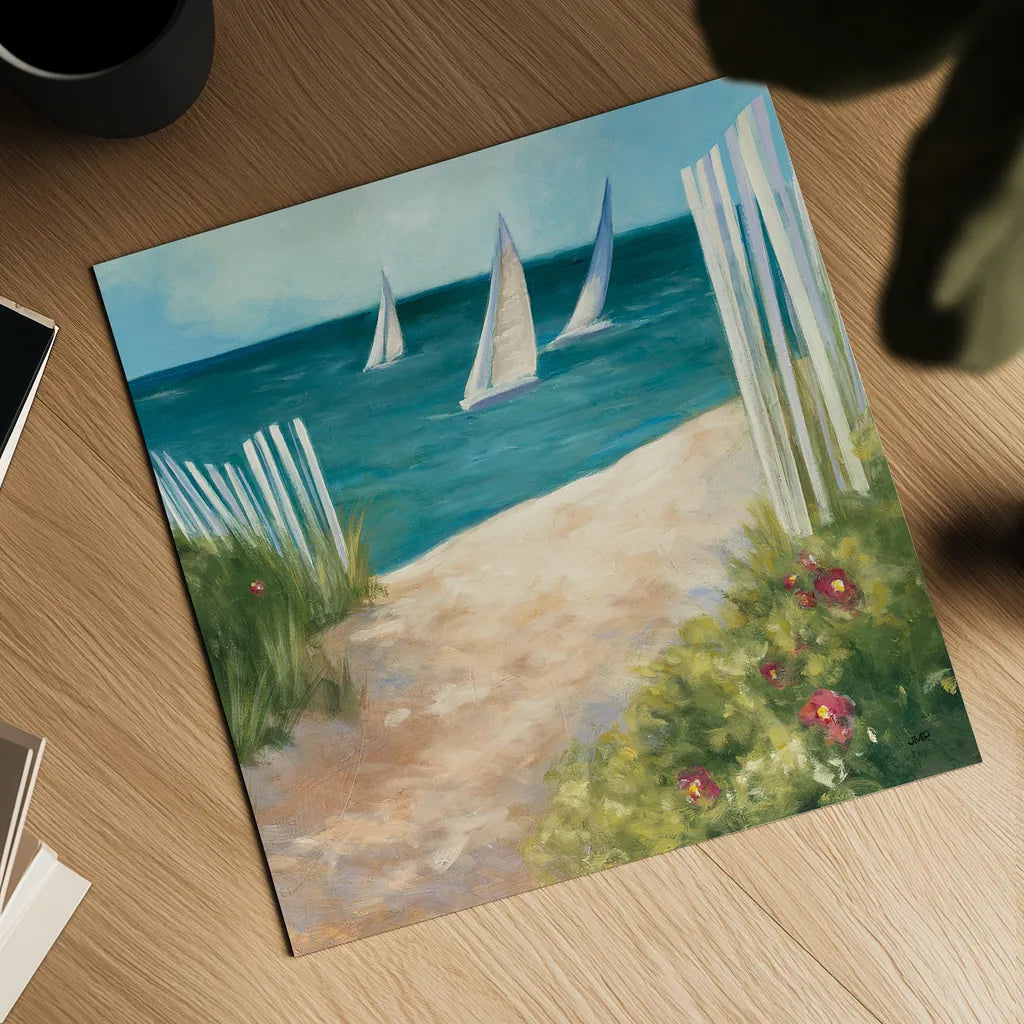 Regatta II Square by Julia Purinton. Shown as a detailed flat fine art print, highlighting archival giclee quality. Available as an archival giclee rolled canvas, fine art paper, or poster print. SKU 12506a.