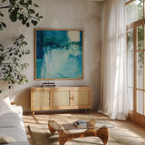 Rhapsody I by Julia Purinton. Shown in a natural wood frame in a cozy modern living room. Available as an archival giclee rolled canvas, fine art paper, or poster print. SKU 85286a.