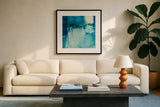 Rhapsody I by Julia Purinton. Displayed in a glass frame with matte in a clean modern living room. Available as an archival giclee rolled canvas, fine art paper, or poster print. SKU 85286a.