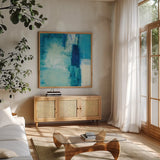 Rhapsody II by Julia Purinton. Shown in a natural wood frame in a cozy modern living room. Available as an archival giclee rolled canvas, fine art paper, or poster print. SKU 85287a.
