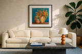Richness of Life I by Julia Purinton. Displayed in a glass frame with matte in a clean modern living room. Available as an archival giclee rolled canvas, fine art paper, or poster print. SKU 81169a.