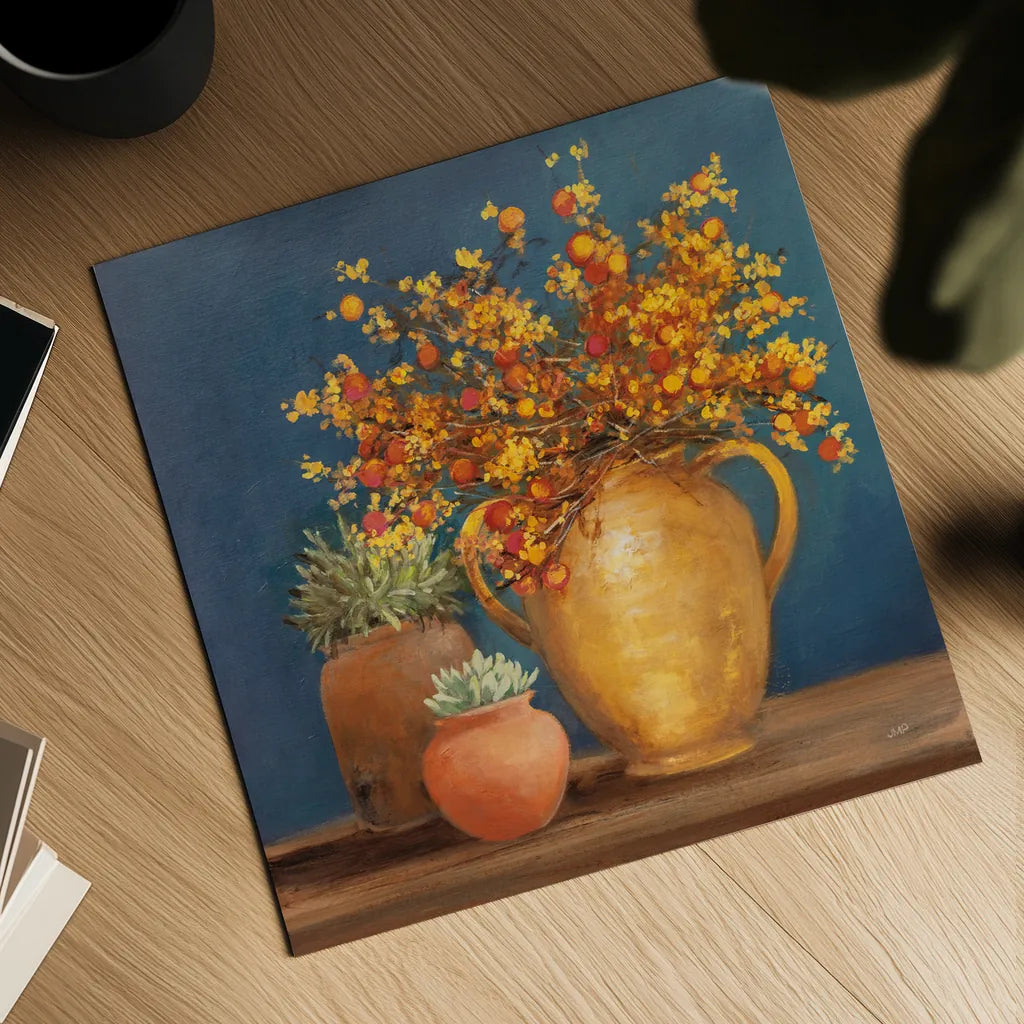 Richness of Life I Deep Blue by Julia Purinton. Shown as a detailed flat fine art print, highlighting archival giclee quality. Available as an archival giclee rolled canvas, fine art paper, or poster print. SKU 81857a.