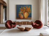 Richness of Life I Deep Blue by Julia Purinton. Shown as extra-large giant wall art in a modern living room. Available as an archival giclee rolled canvas, fine art paper, or poster print. SKU 81857a.
