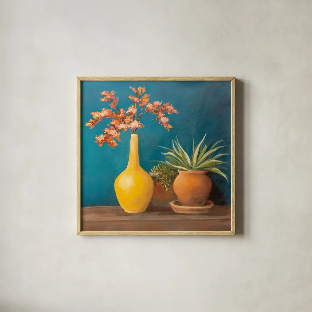 Richness of Life II by Julia Purinton. Shown in a natural wood glass frame for a timeless modern aesthetic. Available as an archival giclee rolled canvas, fine art paper, or poster print. SKU 81170a.