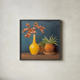 Richness of Life II Deep Blue by Julia Purinton. Shown in a sleek black glass frame for a contemporary gallery look. Available as an archival giclee rolled canvas, fine art paper, or poster print. SKU 81858a.