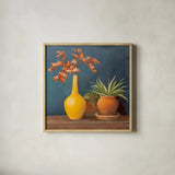 Richness of Life II Deep Blue by Julia Purinton. Shown in a natural wood glass frame for a timeless modern aesthetic. Available as an archival giclee rolled canvas, fine art paper, or poster print. SKU 81858a.