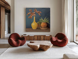 Richness of Life II Deep Blue by Julia Purinton. Shown as extra-large giant wall art in a modern living room. Available as an archival giclee rolled canvas, fine art paper, or poster print. SKU 81858a.