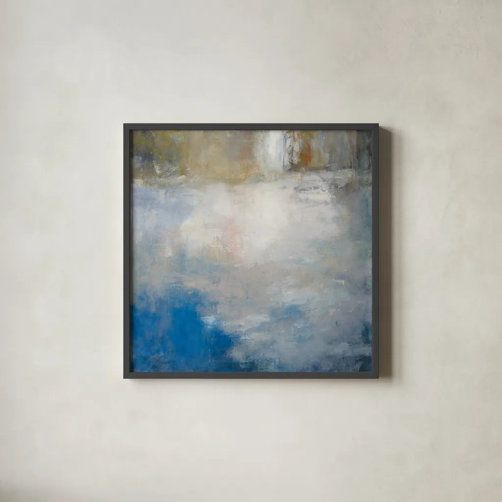 River Abstract by Julia Purinton. Shown in a sleek black glass frame for a contemporary gallery look. Available as an archival giclee rolled canvas, fine art paper, or poster print. SKU 60270a.