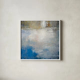 River Abstract by Julia Purinton. Shown in a crisp white glass frame for a clean and minimalist style. Available as an archival giclee rolled canvas, fine art paper, or poster print. SKU 60270a.