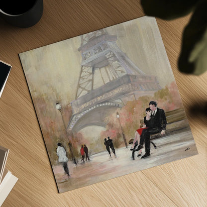 Romantic Paris I by Julia Purinton. Shown as a detailed flat fine art print, highlighting archival giclee quality. Available as an archival giclee rolled canvas, fine art paper, or poster print. SKU 15469a.