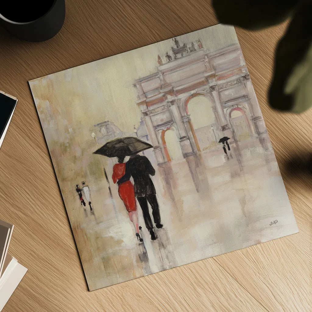 Romantic Paris II by Julia Purinton. Shown as a detailed flat fine art print, highlighting archival giclee quality. Available as an archival giclee rolled canvas, fine art paper, or poster print. SKU 15470a.