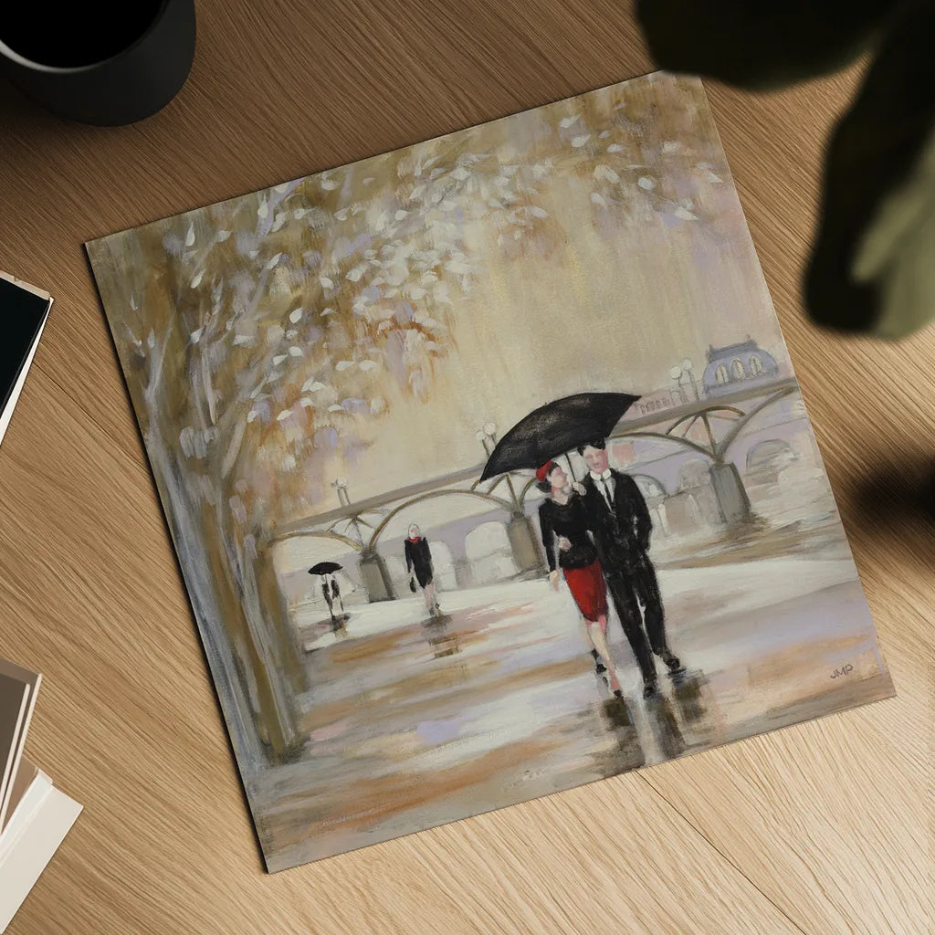 Romantic Paris III by Julia Purinton. Shown as a detailed flat fine art print, highlighting archival giclee quality. Available as an archival giclee rolled canvas, fine art paper, or poster print. SKU 20982a.