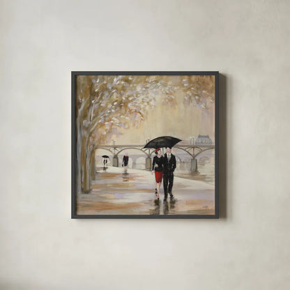 Romantic Paris III by Julia Purinton. Shown in a sleek black glass frame for a contemporary gallery look. Available as an archival giclee rolled canvas, fine art paper, or poster print. SKU 20982a.