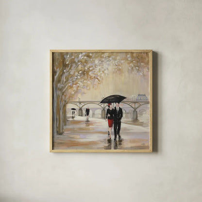 Romantic Paris III by Julia Purinton. Shown in a natural wood glass frame for a timeless modern aesthetic. Available as an archival giclee rolled canvas, fine art paper, or poster print. SKU 20982a.