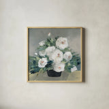 Roses of August II by Julia Purinton. Shown in a natural wood glass frame for a timeless modern aesthetic. Available as an archival giclee rolled canvas, fine art paper, or poster print. SKU 75688a.