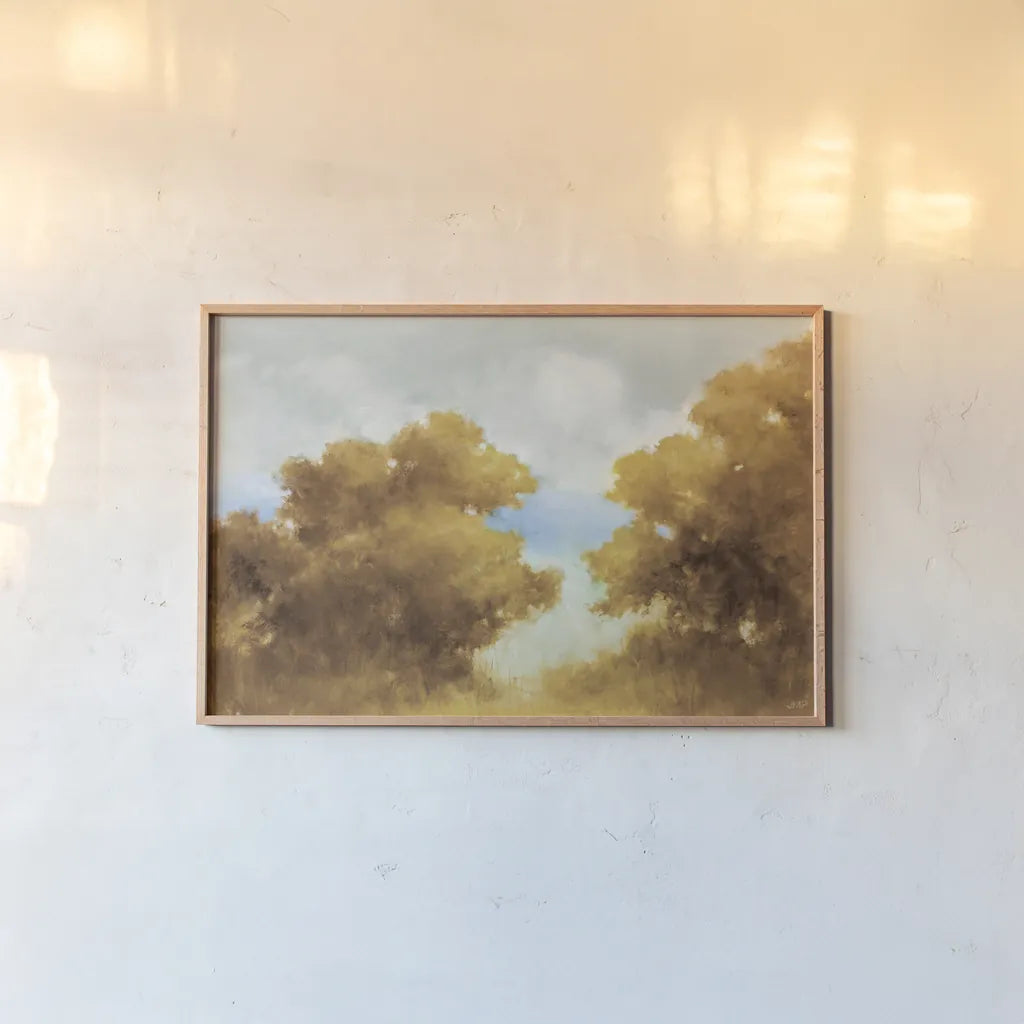 Rural Retreat v2 by Julia Purinton. shown as a paper print in a natural frame. Available as a archival giclee rolled canvas, fine art paper, or poster print. SKU 99175i.
